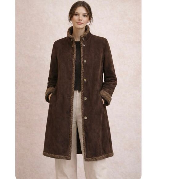 L.L. Bean Jackets & Blazers - L.L. Bean Chocolate Brown Faux Suede and Shearling Coat NWOT